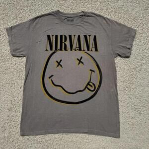 Nirvana Tan Smiley Face Band Tee MEDIUM NWOT